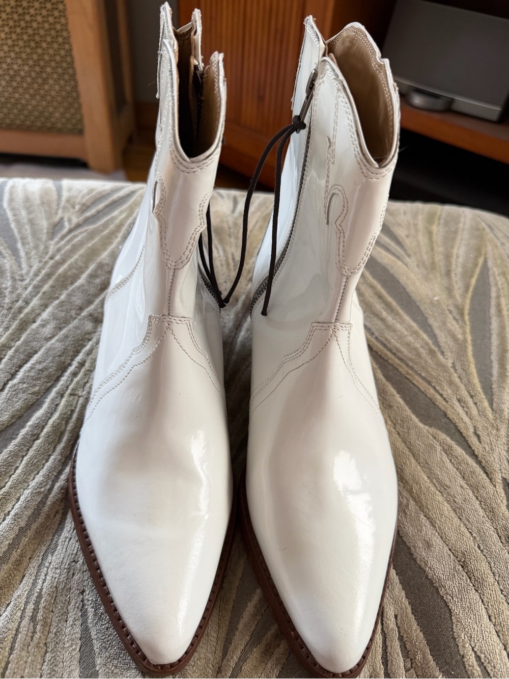 Free People White Patent Pointed-Toe Western Ankle Boots - Women